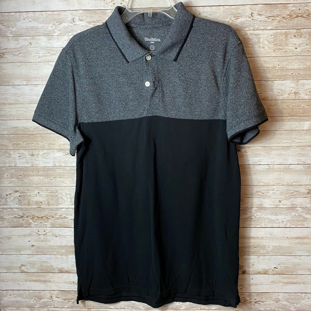 Goodfellow & Co Mens Textured Ebony Heather Block Polo Shirt Size L
