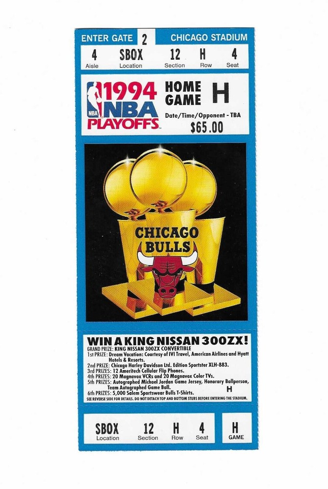 Chicago Bulls Phantom Game H Playoff Basketball Ticket from 1994