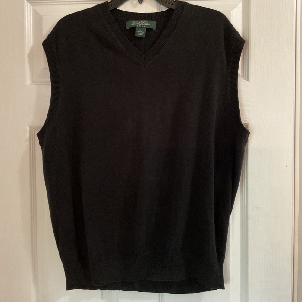 Brooks Brothers Golf, Men’s 100% Cotton V-neck Sweater Vest, Black, Large