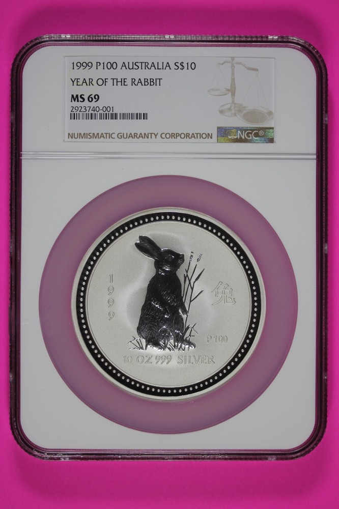 1999 MS 69 Australia Silver Year of the Rabbit 10 oz .999 Fine NGC Certified 7015