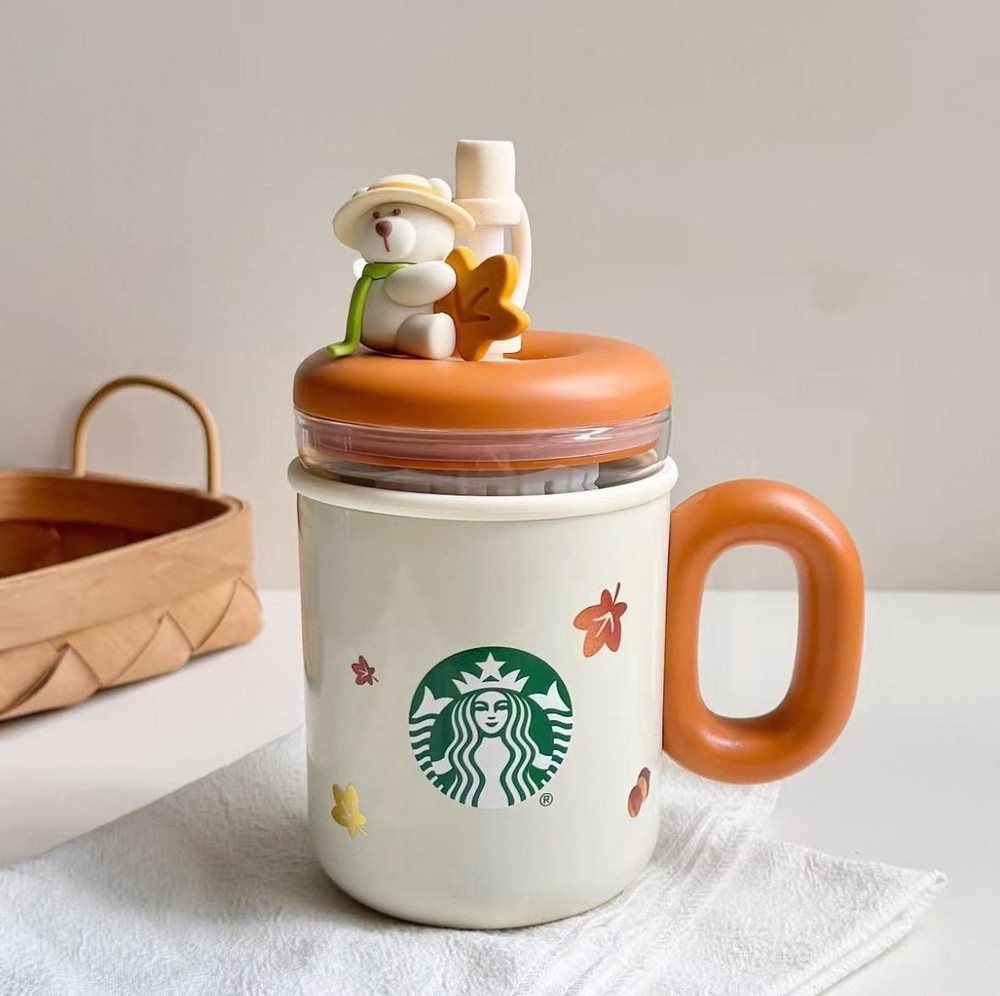 New 2025 China Starbucks Bear Dessert Story Glass Tea Strainer SS Straw Cup Set