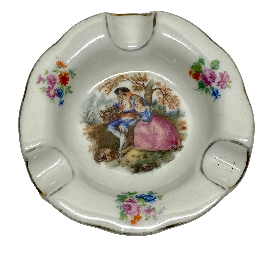 Vintage Porcelain Limoges Courting Couple Fragonard Dish Germany Ash Tray EUC