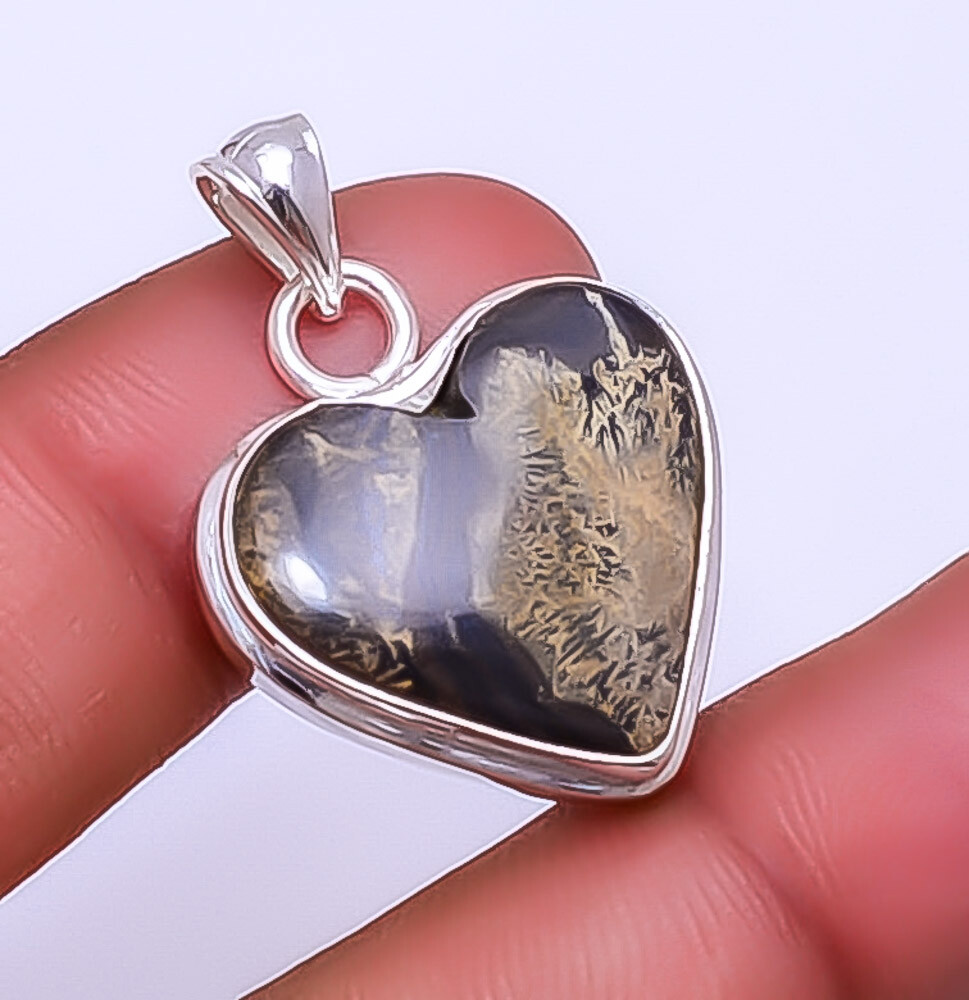 Honey Dendritic Opal - Mexico Gemstone 925 Sterling Silver Pendant 1.33