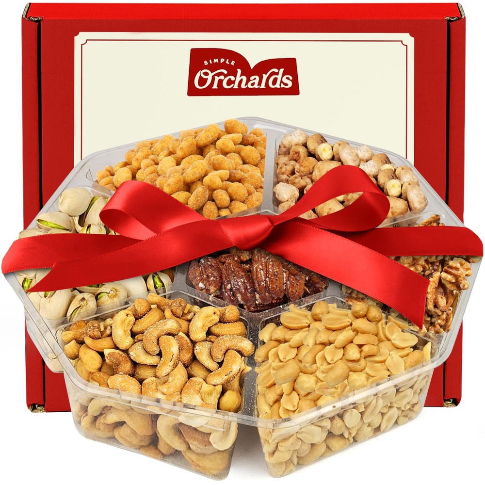 Fathers Day Nuts Gift Basket - 7-Section Platter with Fresh Assorted Nuts  -image