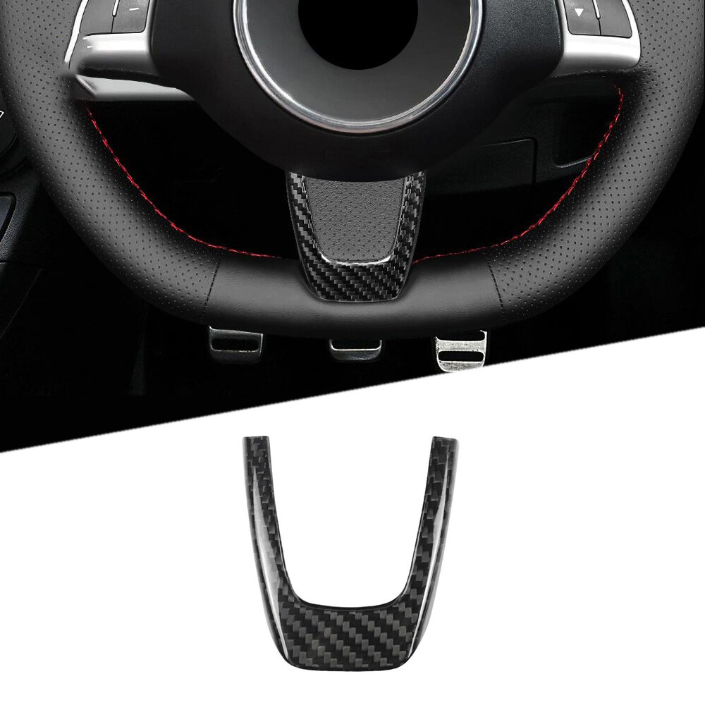 Black Carbon Fiber Steering Wheel Center Cover Trim For Fiat 500 2012 2013-2015