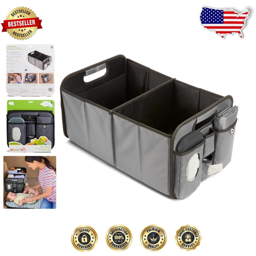 Portable Collapsible Car Trunk Organizer with Diaper Changing Station
