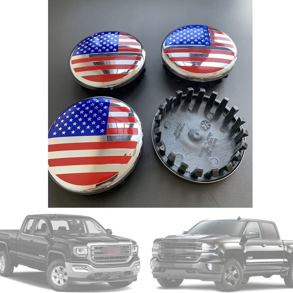 4pcs 83mm Red US Flag Wheel Center Caps for Cadillac Escalade Chevrolet