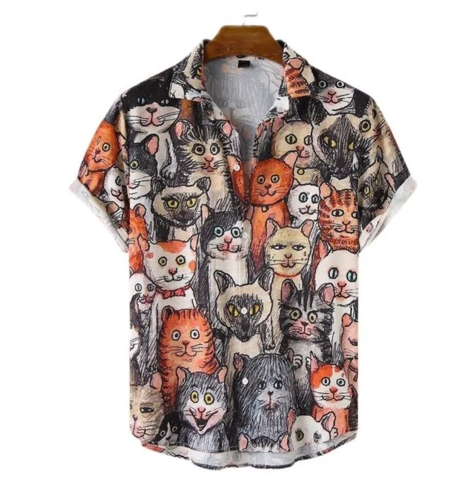 Hawaiian Summer Beach Shirt with Funny 3D Cat Print for Men and Women