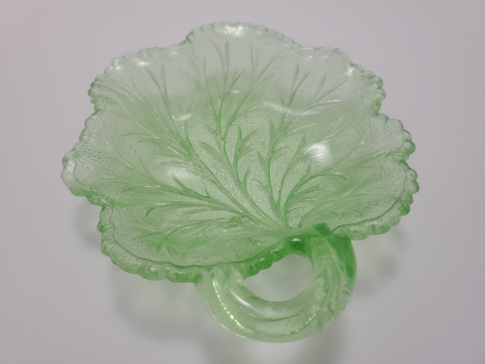 Vintage MCM Uranium Depression Glass Vaseline Glass Lettuce Cabbage Plate
