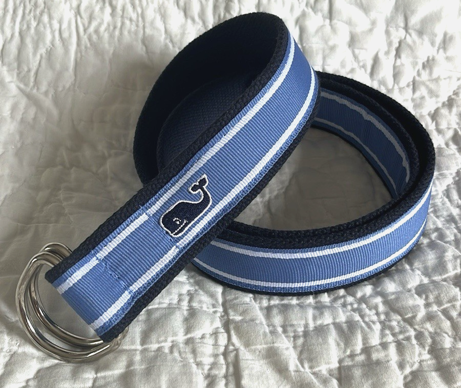 Vineyard Vines Navy & Light Blue Nautical D-Ring Ribbon Canvas Belt Medium