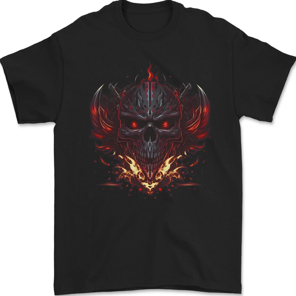 An Evil Flame Skull Biker Fantasy Heavy Metal Mens T-Shirt 100% Cotton