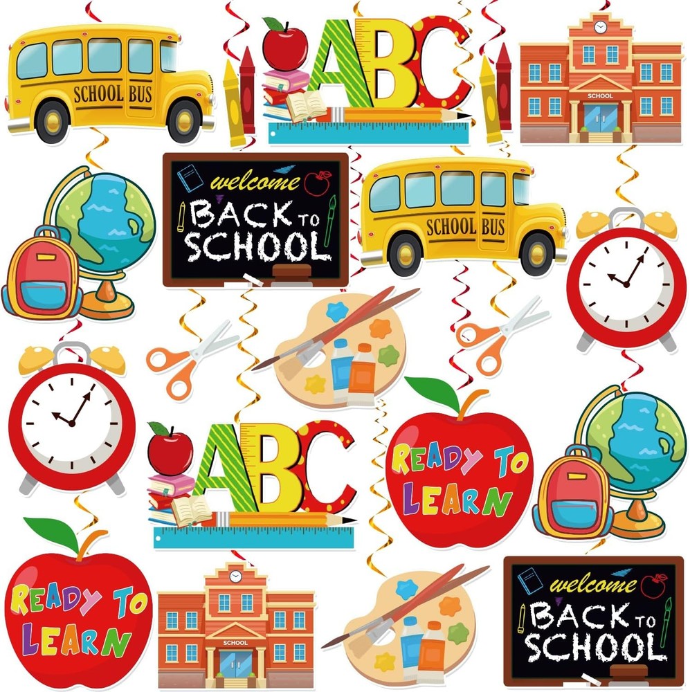 36 Pcs Pre-Made Back to School Hanging Swirl Decorations for Classroom Bulletin Boards