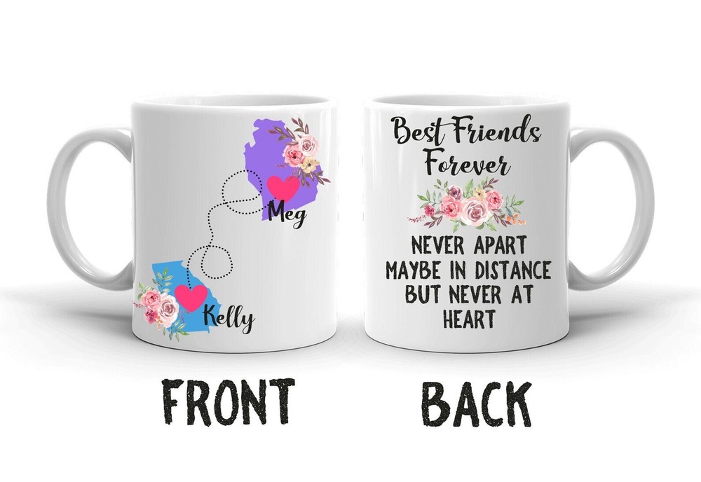 Long Distance Mug Personalized Friend Mug State Mug Personalized Names Mug