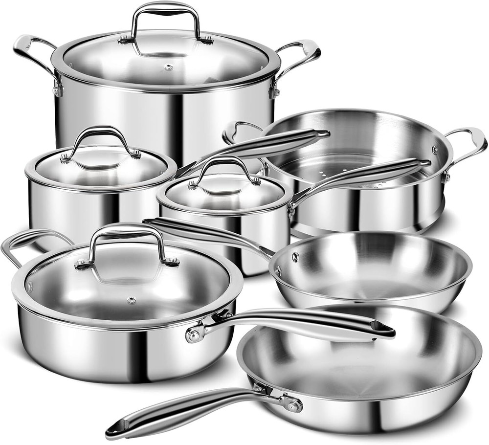 3-Ply Stainless Steel 11-Piece Cookware Set with Lids Pots Pans for Kitchen