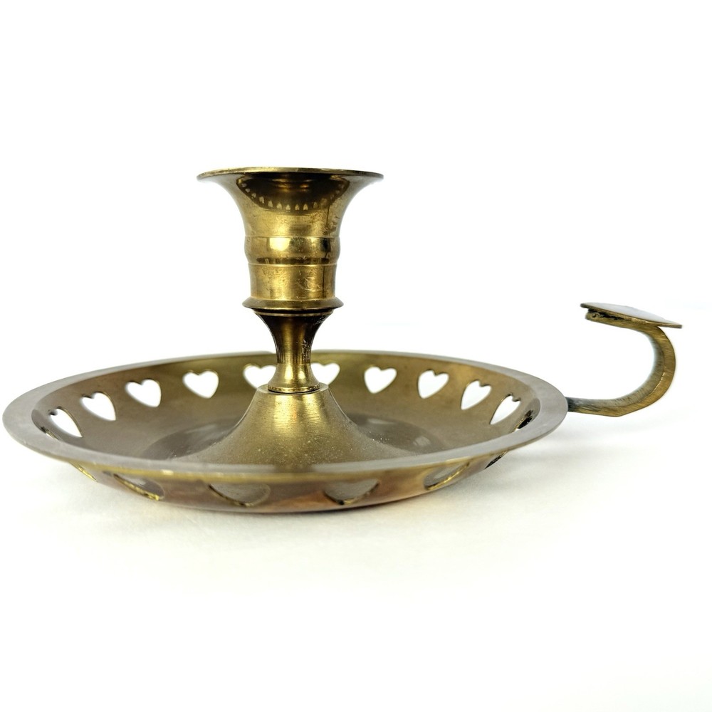 Vintage Brass Colonial Candle Holder with Heart Design - Handcrafted in India - Sweet Home Decor