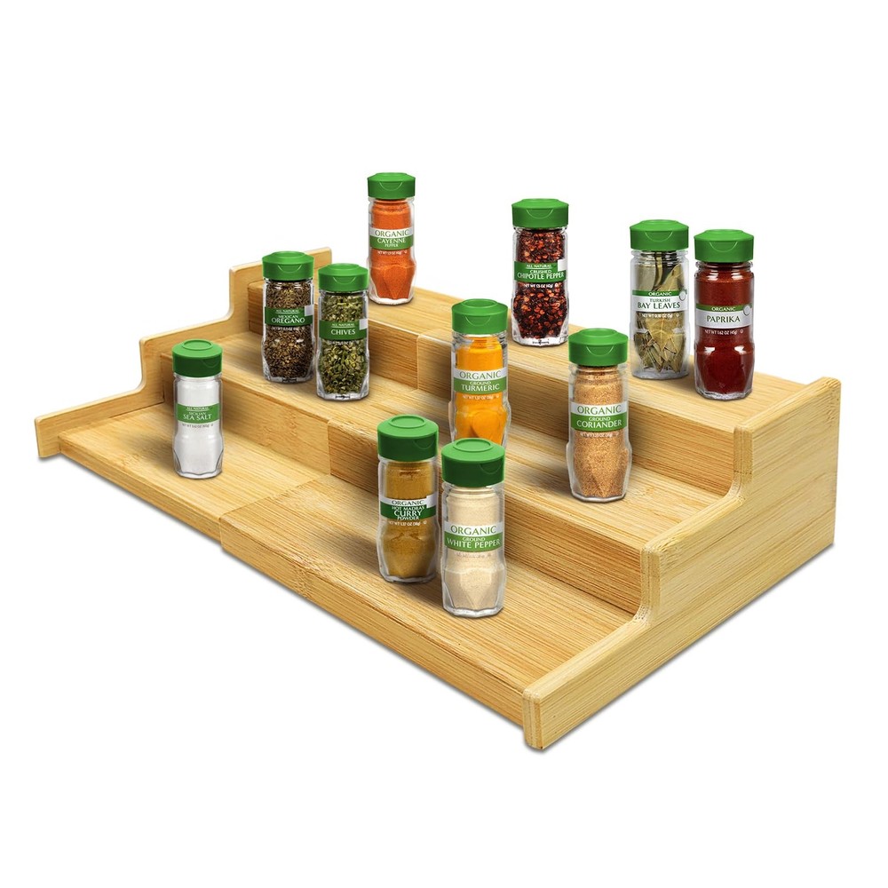 Rack Organizer for Cabinet 3 Tier Expandable Bamboo Spice Storage Great for Kitc