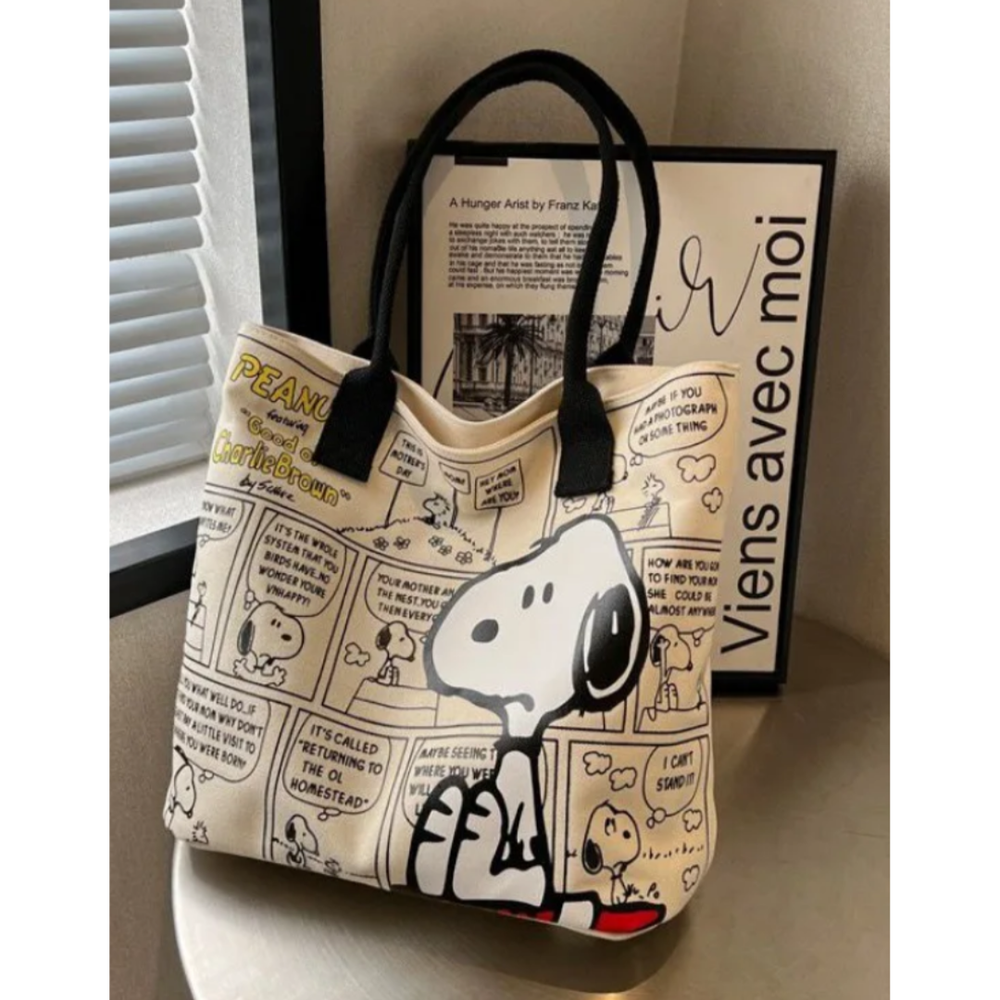 SNOOPY Large Canvas Tote Bag Spacious Durable Carryall NEW Design