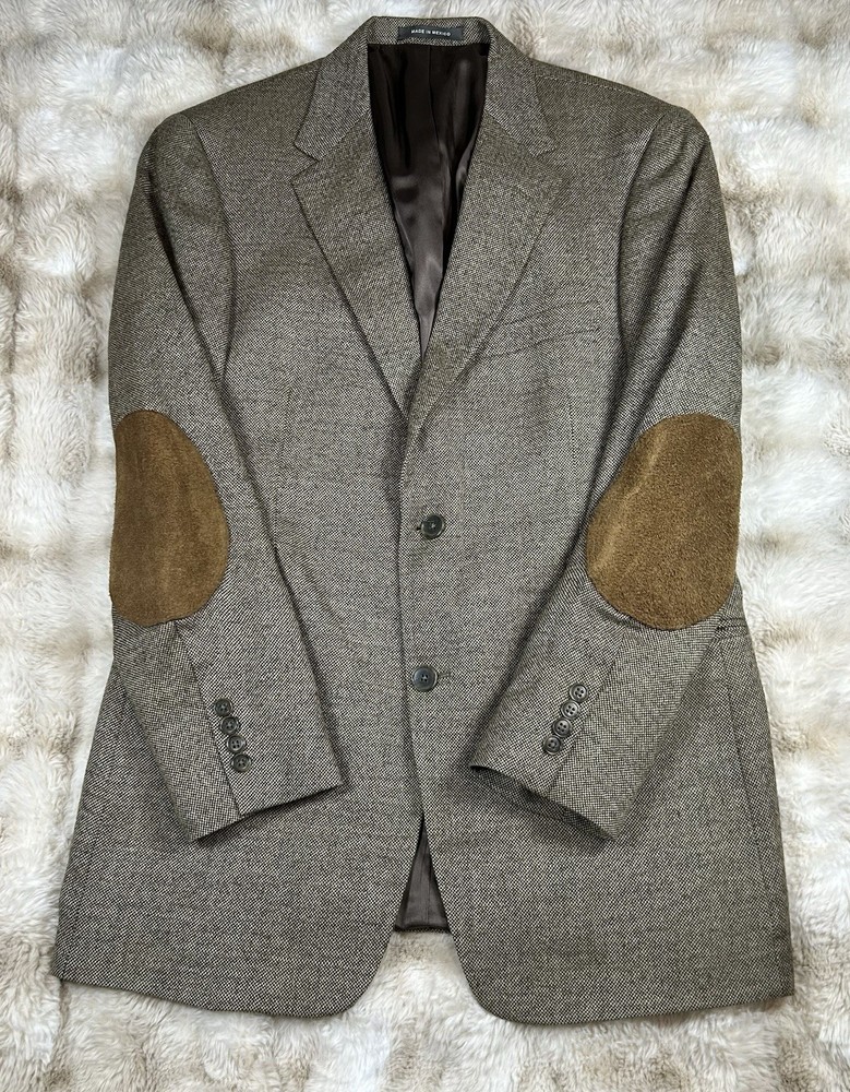 Kenneth Cole Reaction Mens Blazer Elbow Patches Coat Wool 40R Brown