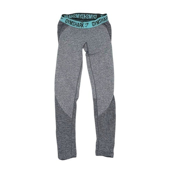 Gymshark Flex Leggings Charcoal Marl Dusky Teal Waistband Logo Size Small