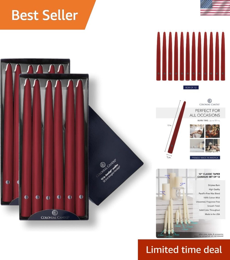 Unscented Traditional Cranberry Taper Candle 12 Inch Handipt Collection Pack