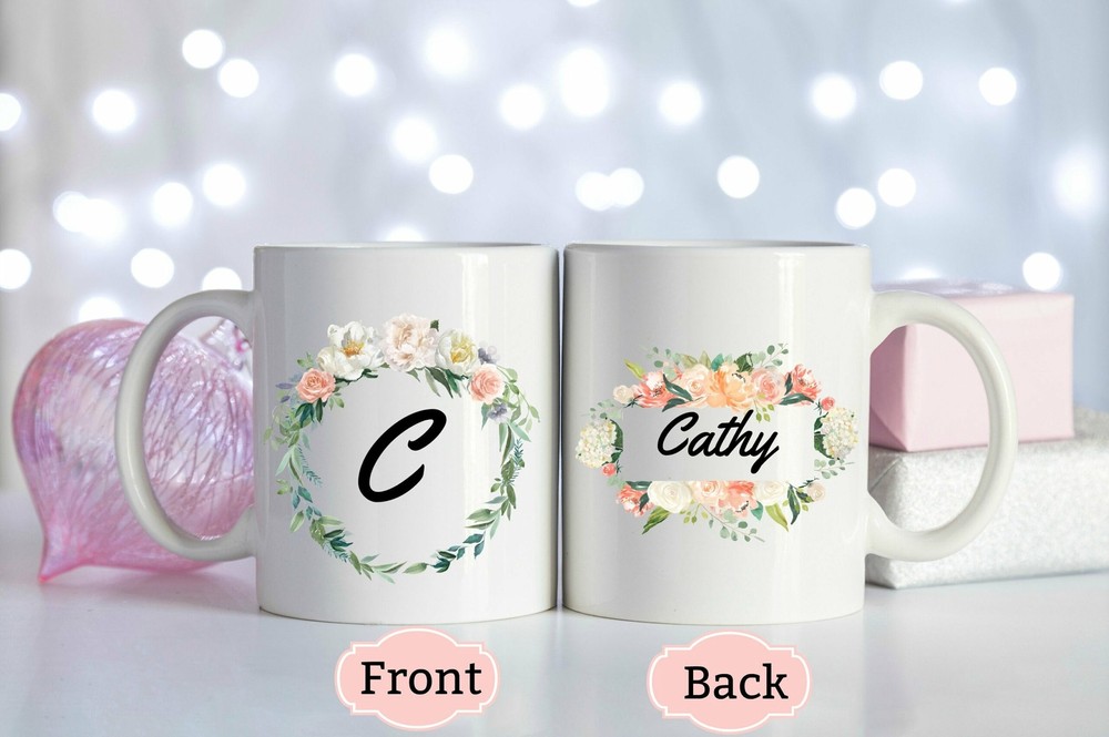 Floral Monogram Mug Personalized Initial Mug Customizable Mug Gift For Mother