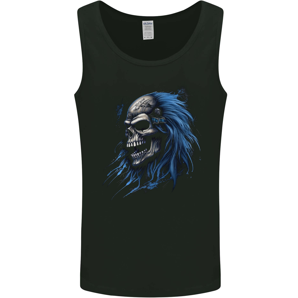 Evil Blue Skull With Blue Hair Heavy Metal Mens Vest Tank Top