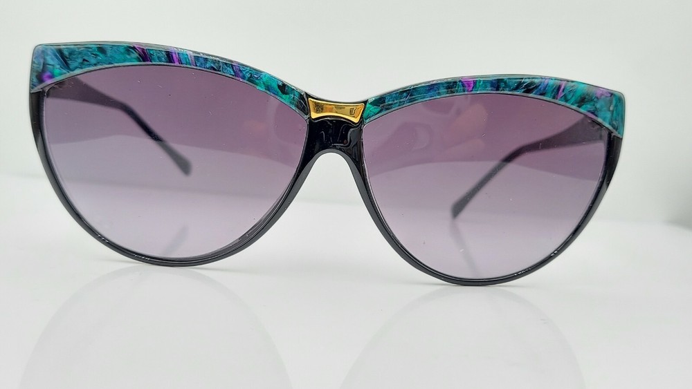 Vintage Morgan Taylor 444 Black Green Purple Cat-Eye Sunglasses Frames Italy