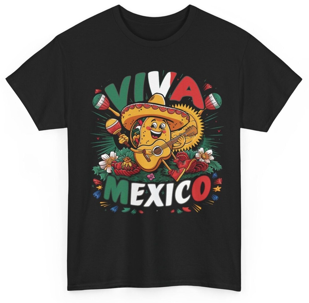 Unisex Funny Mexican Pride T-Shirt for Independence Day with Viva Mexico and Taco Design-image