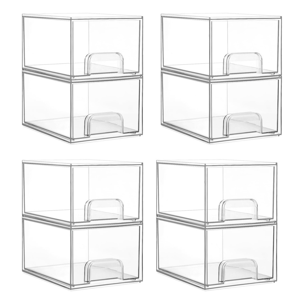 8 Pack Clear Stackable Storage Drawers, 4.4'' Tall Acrylic Bathroom Makeup Or...