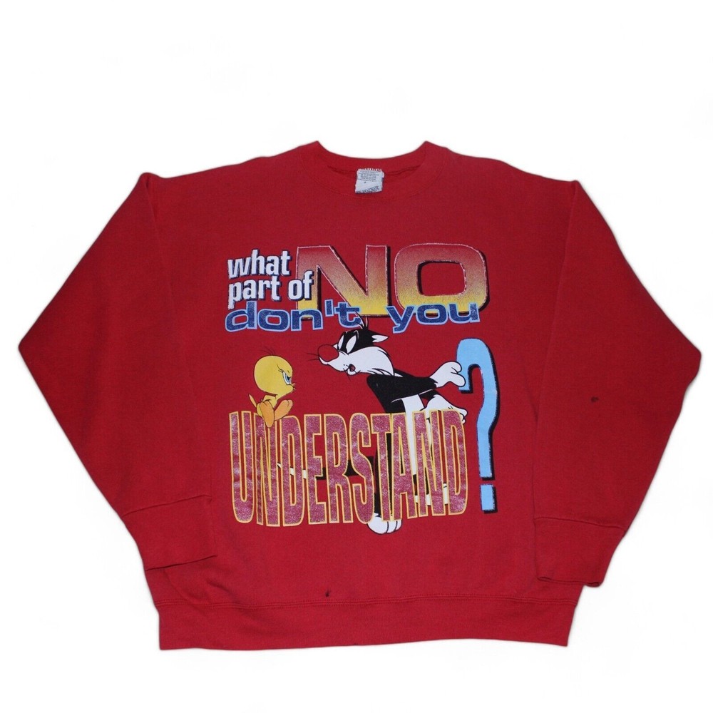 Vintage Looney Tunes Sweatshirt Mens Large Red Tweety Bird Cotton 1997 90s