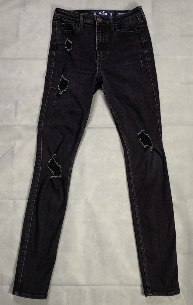 Hollister Jeans High Rise Super Skinny Black Classic Stretch Distressed 5L