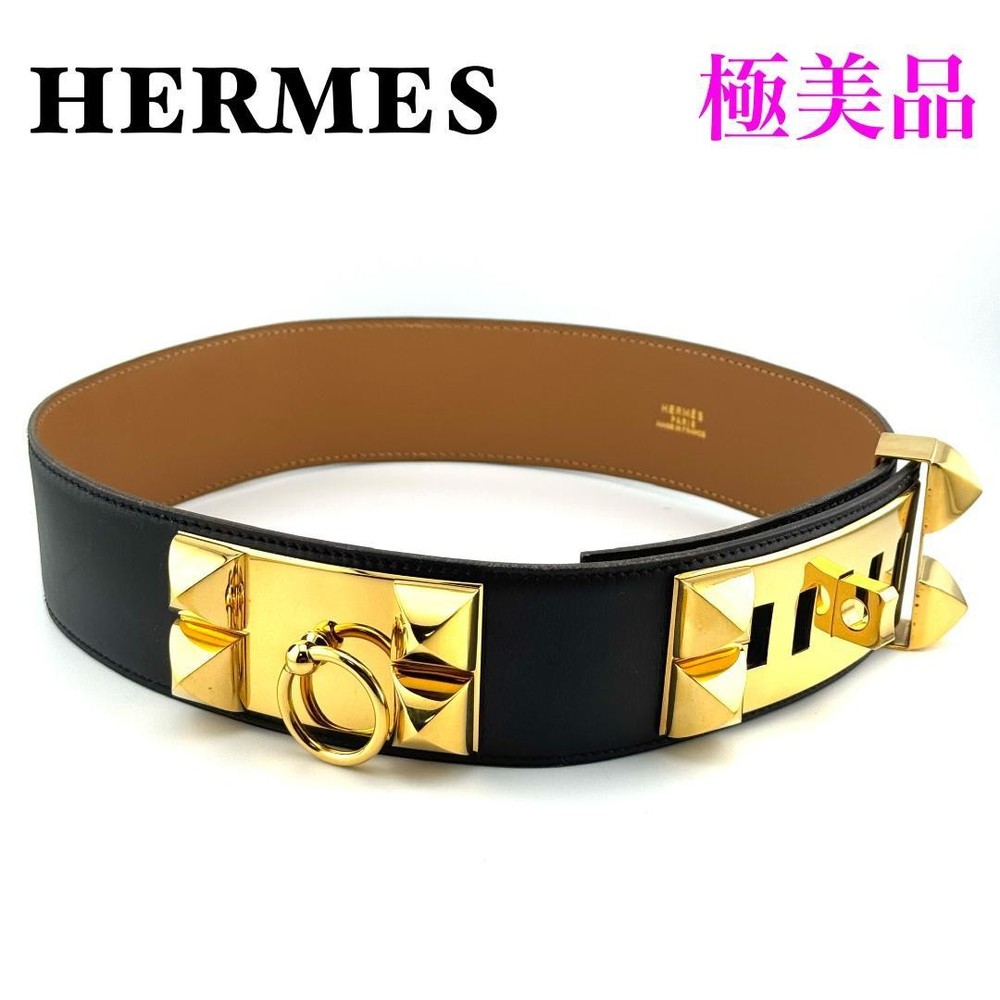 Hermes Medor Collar de Chien Belt Black Size 62 for Women
