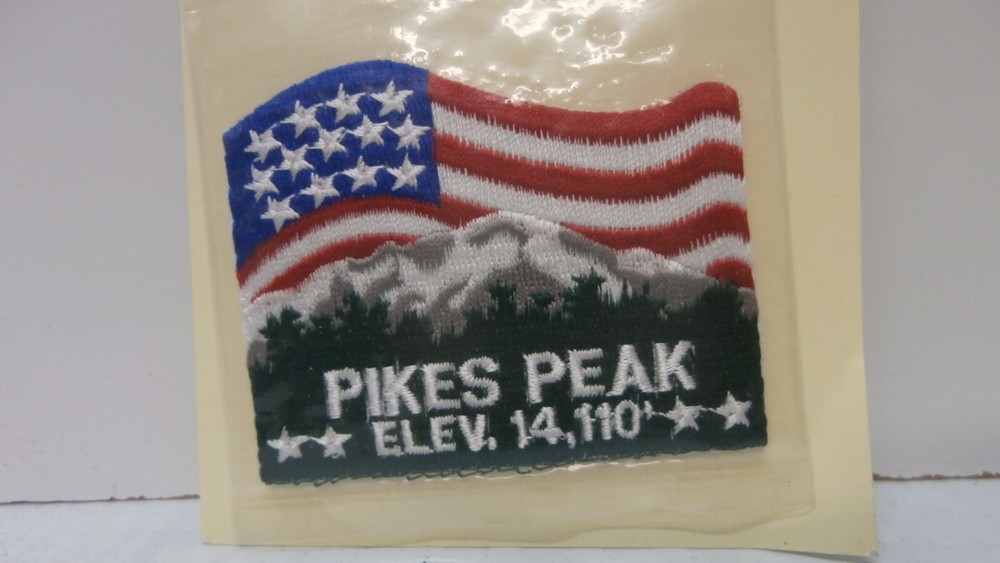 Collectible Iron-On Patch Pikes Peak Elevation 14,110 American Flag Mountain