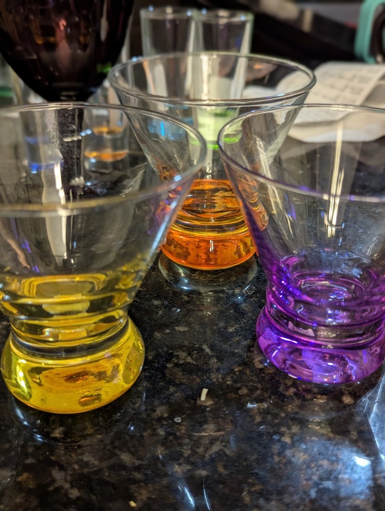 Hand Blown Colorful Artisan Glass Martini Cocktail Set of 4