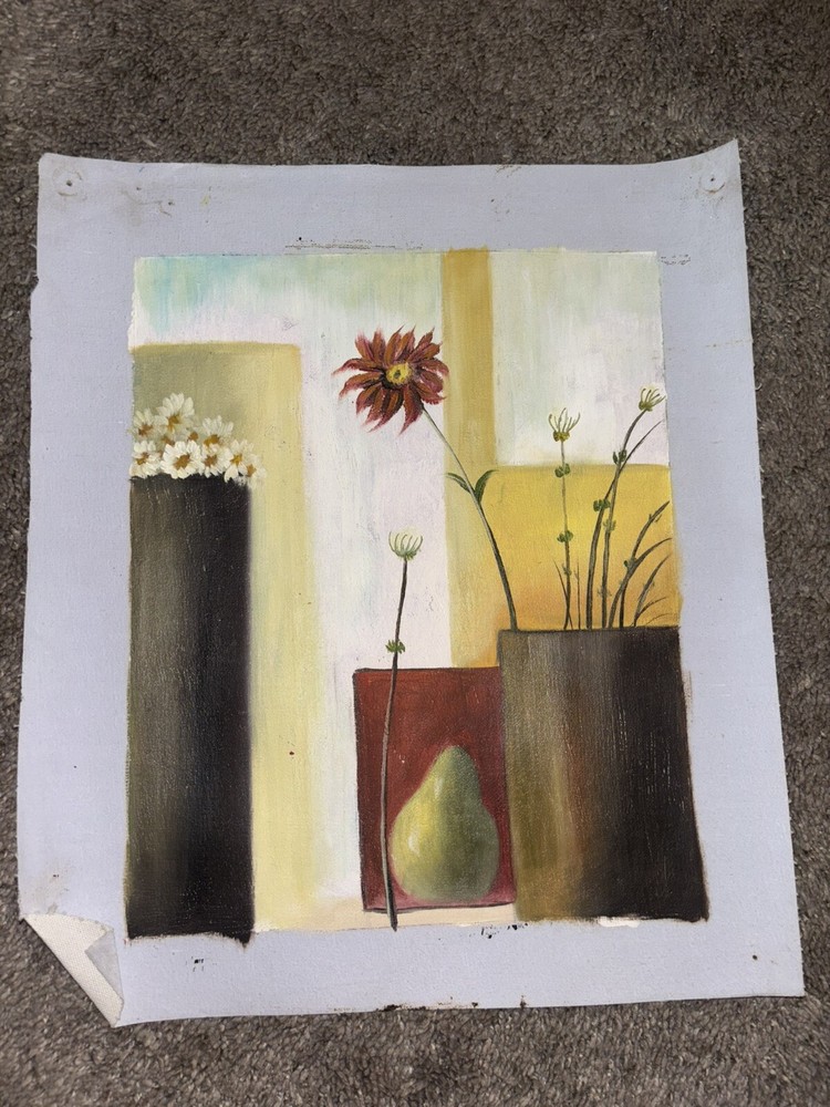 Abstract Flowers Real Oil Painting On Canvas 11”x9”