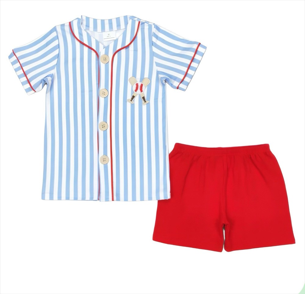 2 Piece Boutique Boys 5-6T Baseball Embroidered Outfit
