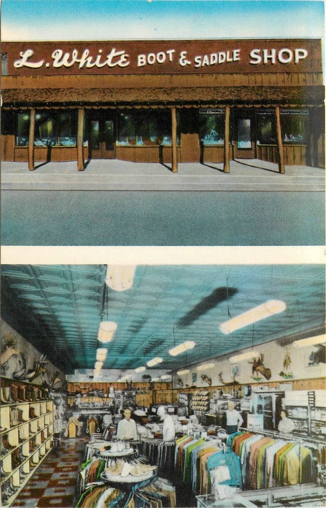 1950s Fort Worth Texas White Boot Saddle Shop interior entrance Postcard 25-6874