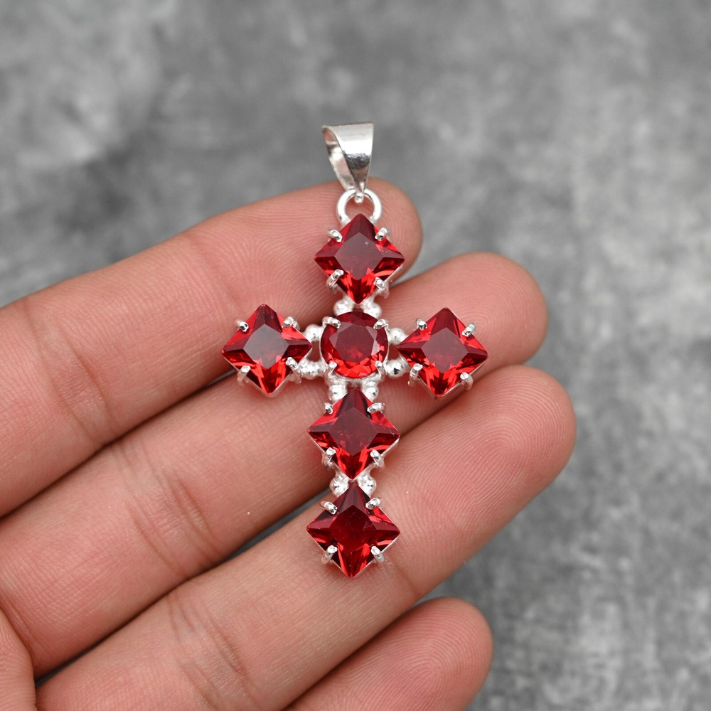 Garnet Holy Cross Pendant in 925 Sterling Silver Birthstone Jewelry Wedding Gift