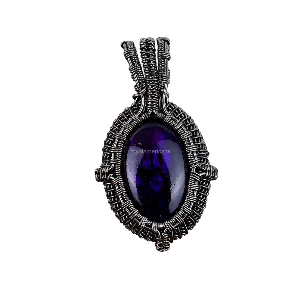 Mothers Day Oval Purple Fire Labradorite Copper Pendant Jewelry Gift-image