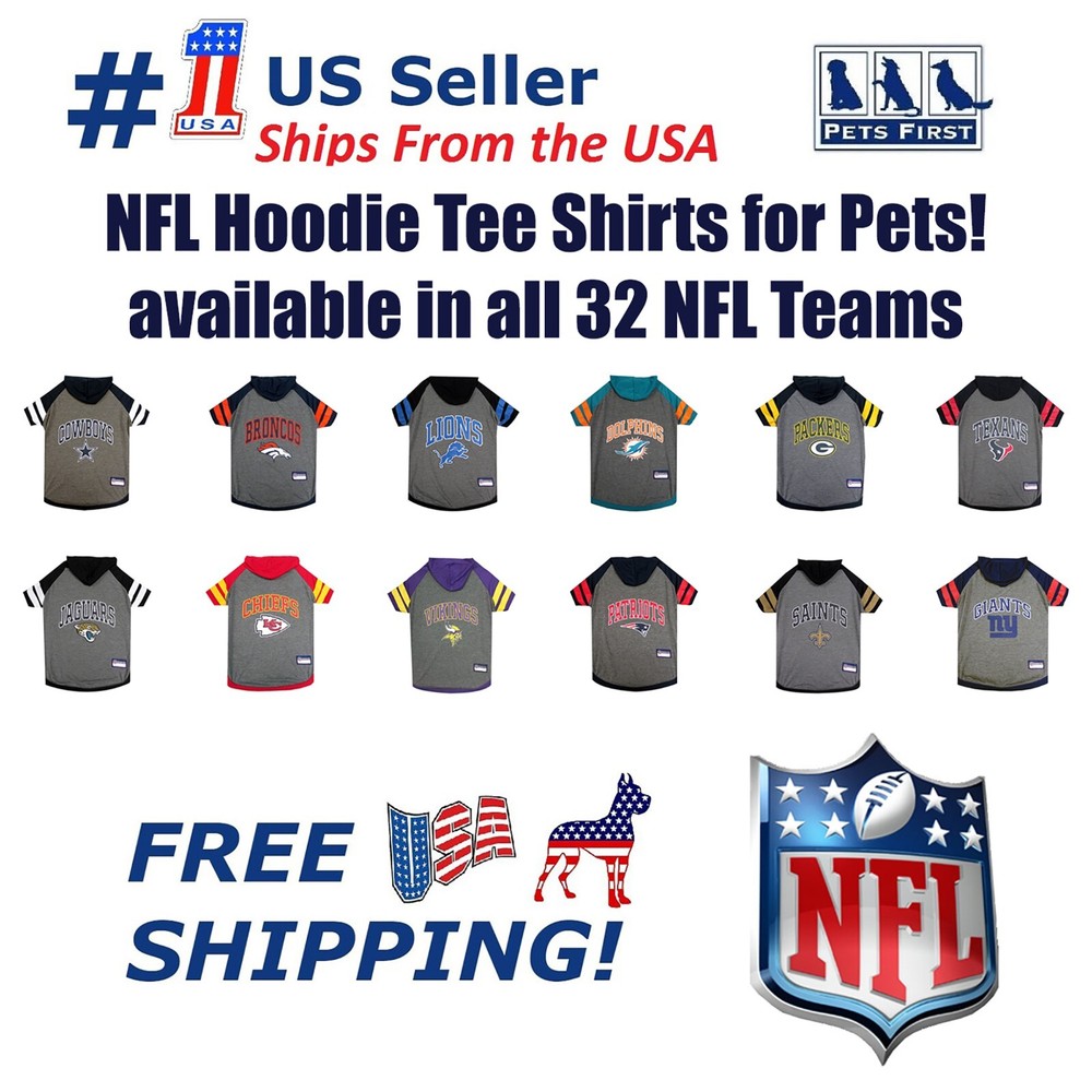Pets First NFL Hoodie Tee Shirt for Dogs & Cats 32 Teams 4 sizes available