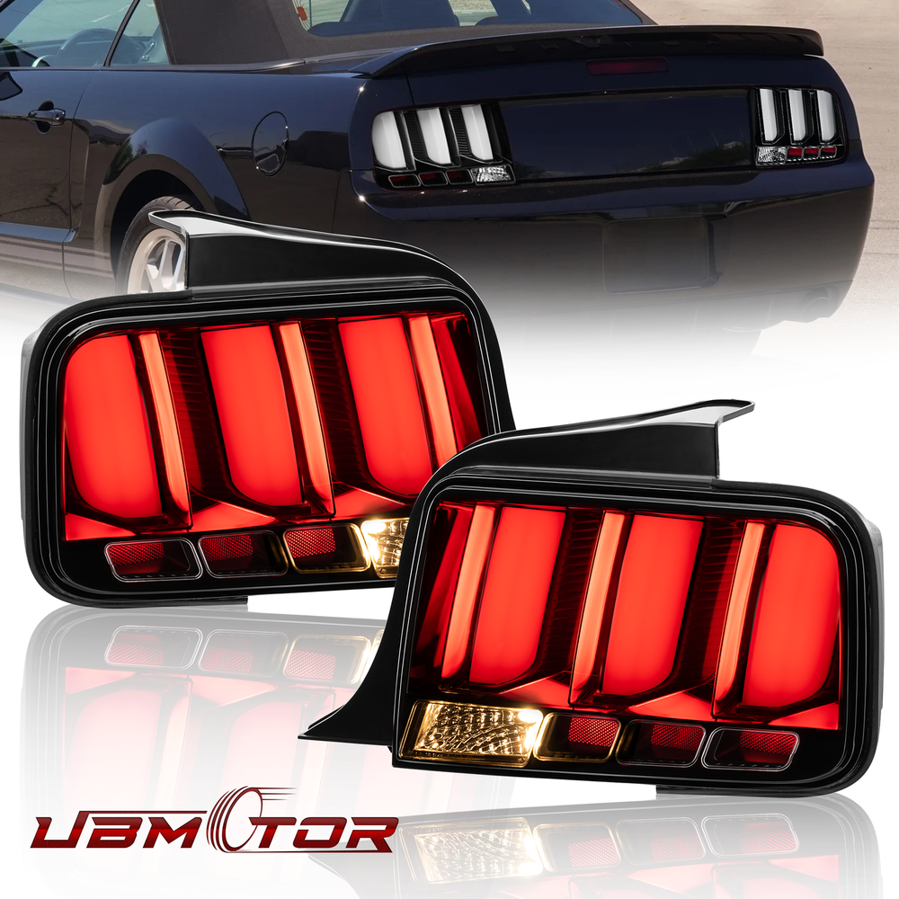 Pair Black LED Tube Sequential Tail Lights For 2005-2009 Ford Mustang 6R3Z13405A