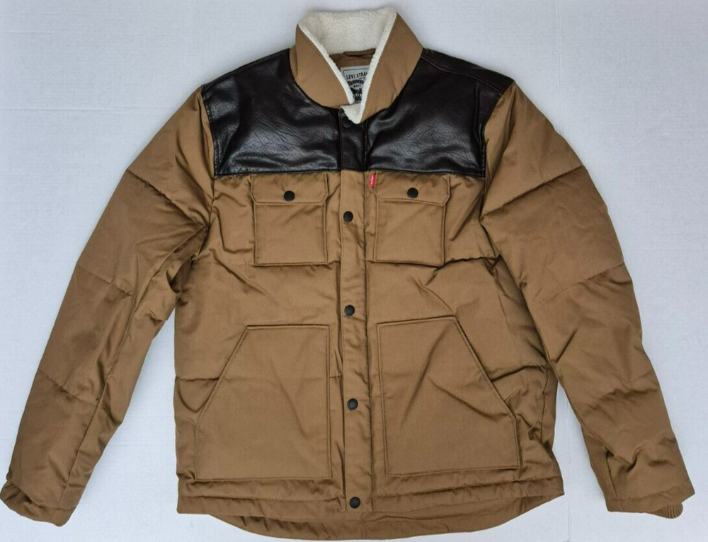 Chaqueta acolchada acolchada Levi's Mixed Media para hombre con cuello forrado Sherpa - Nueva con etiquetas