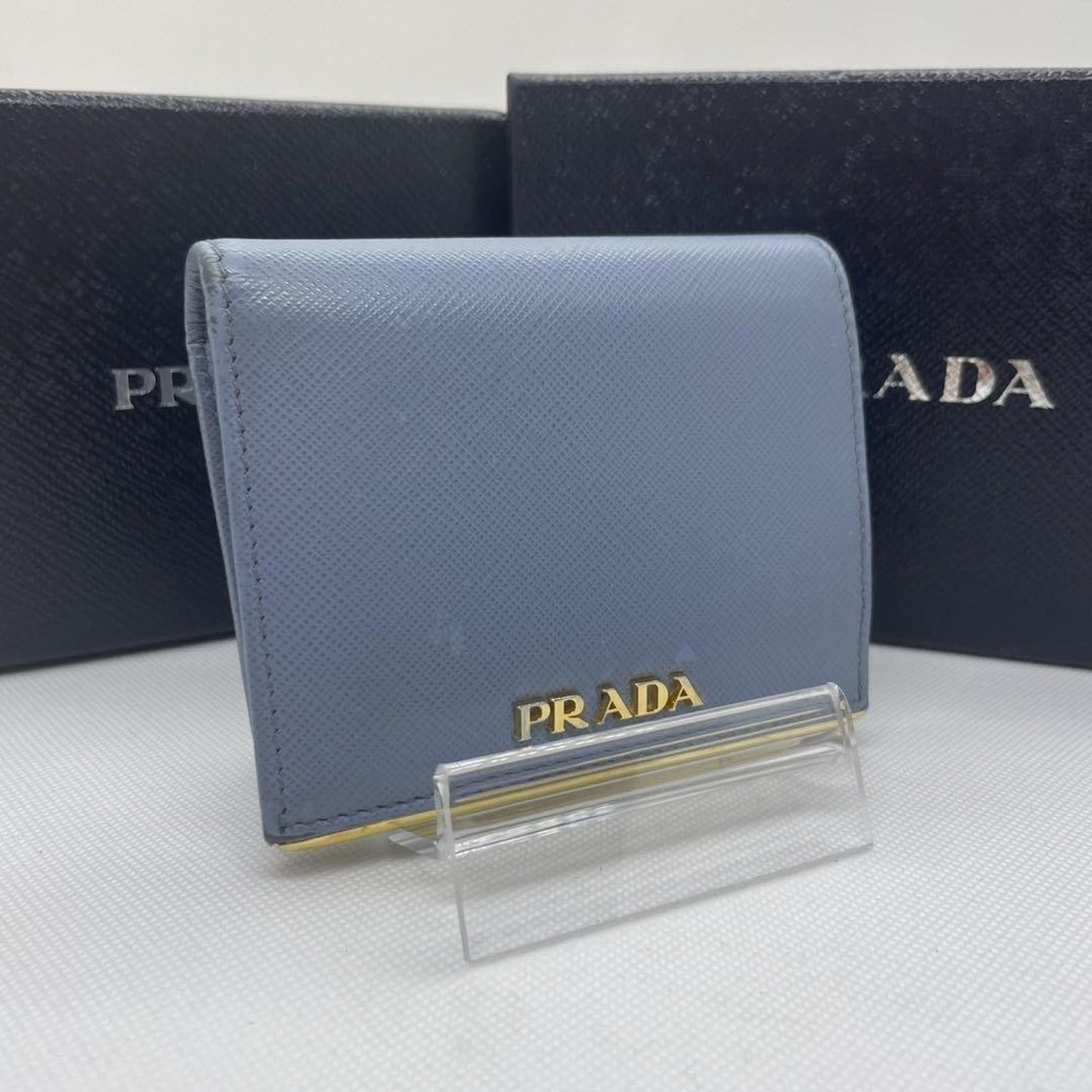 Excellent condition PRADA bifold wallet compact wallet coin purse saffiano leath