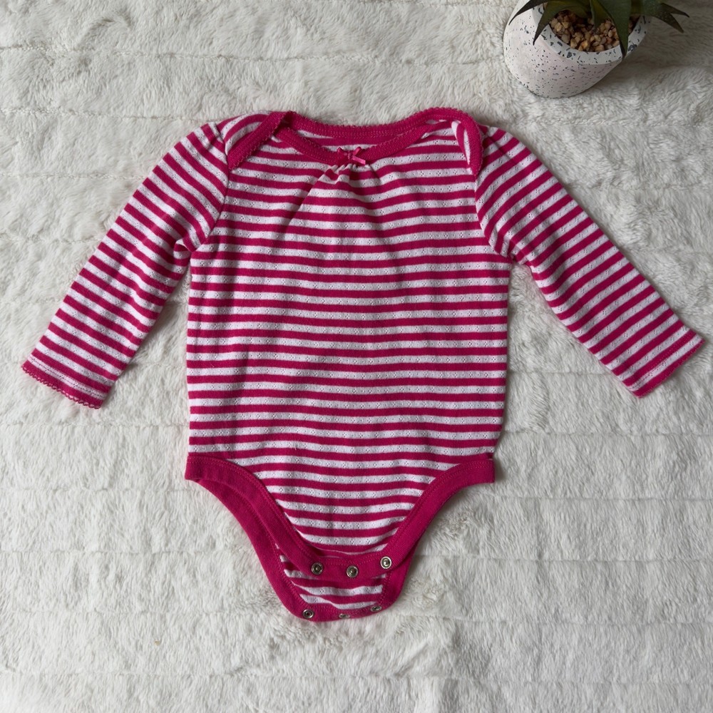 Garanimals 6–9 months long sleeve striped one piece snap cotton blend pink white