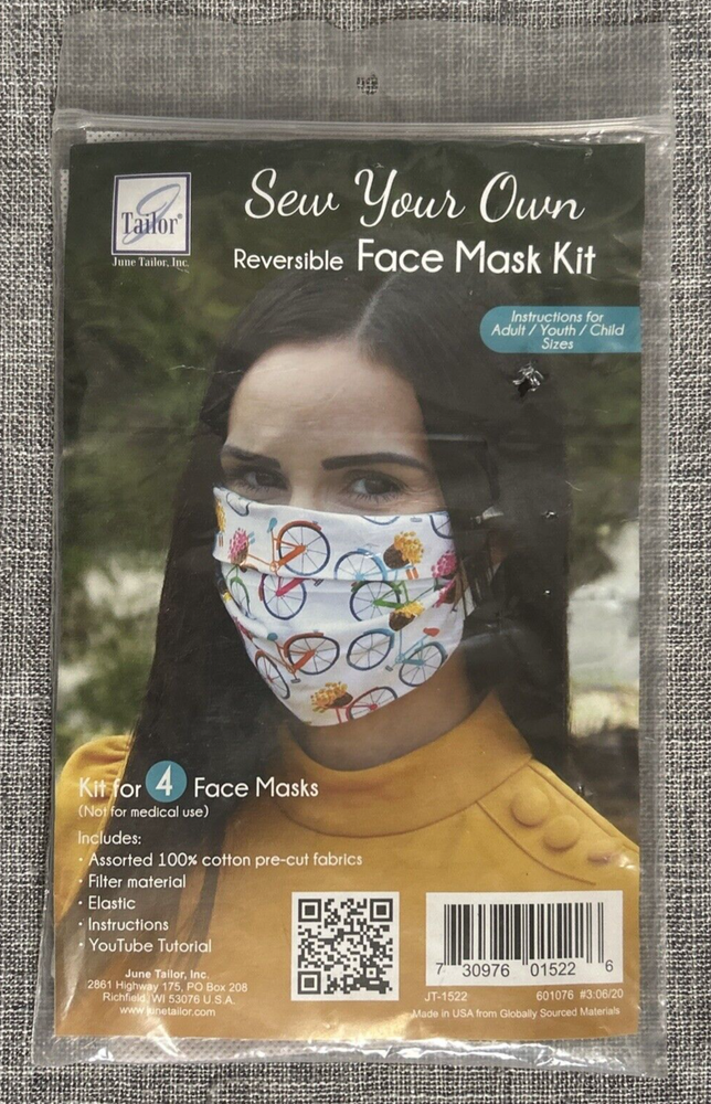 DIY Reversible Face Mask Kit for 4 with Fabric Elastic and Video Tutorial