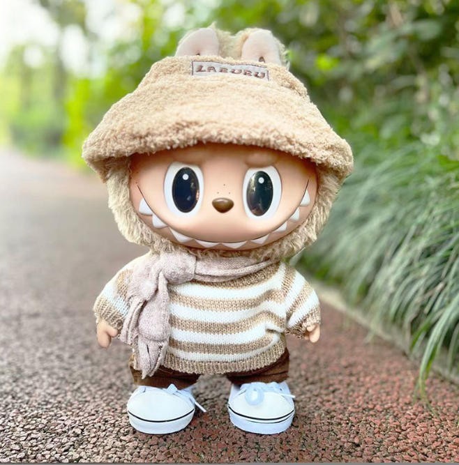 (No Dolls) Striped Sweater Set for 38CM POP MART LABUBU Replace Clothes Shoes