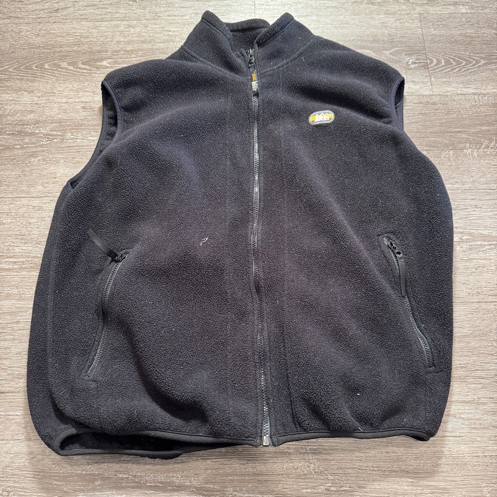 Vintage REI Vest Mens XL Black Fleece Full Zip Sleeveless Outdoors USA Made 90s
