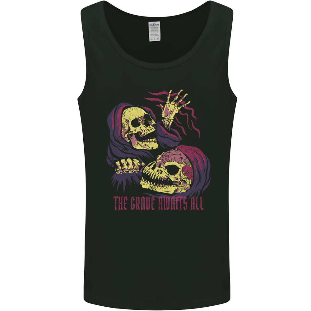 The Grave Awaits All Grim Reaper Skulls Mens Vest Tank Top
