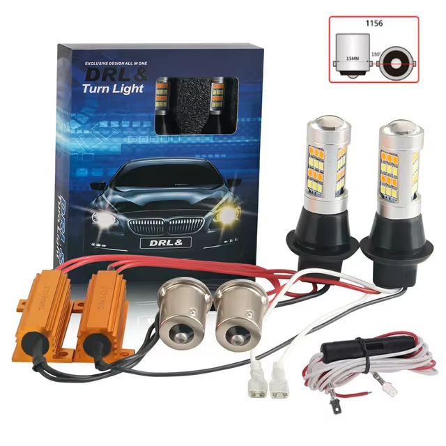 2X 1156 BA15S P21W LED Error Free White Amber Switchback Turn Signal Light Bulbs