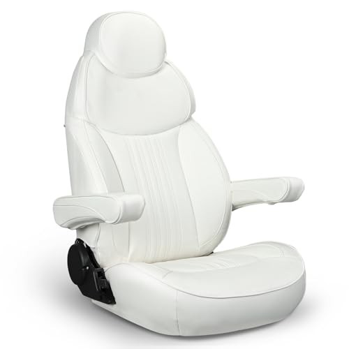High Back Luxury Reclining Pontoon Boat Captain Seat in White